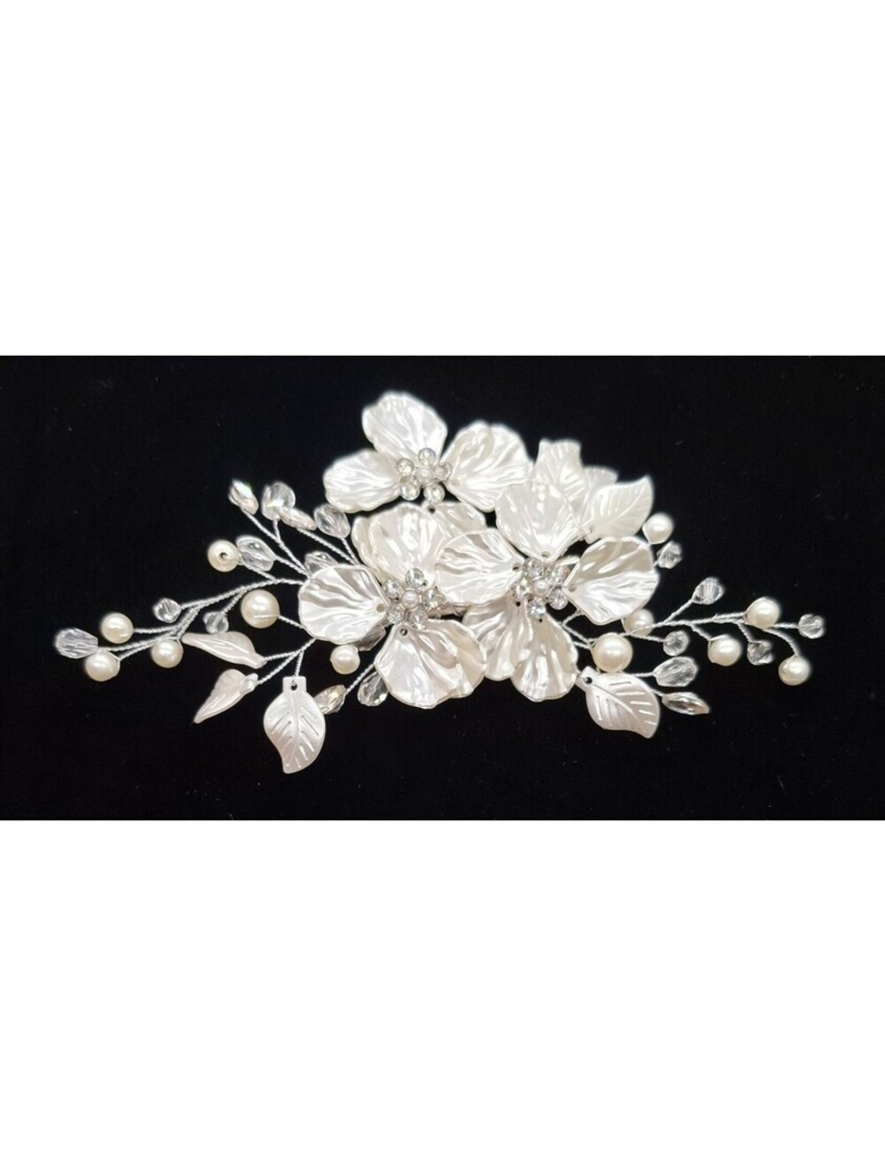 NEW Pearlescent White Floral Hair Clip 6" Bridal Formal Accessory